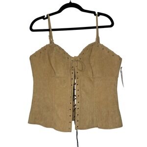 Dreamgirl Camel Corset Top Lace‎ Up Suede Bustier Tank Top Sexy Lingerie Size 40